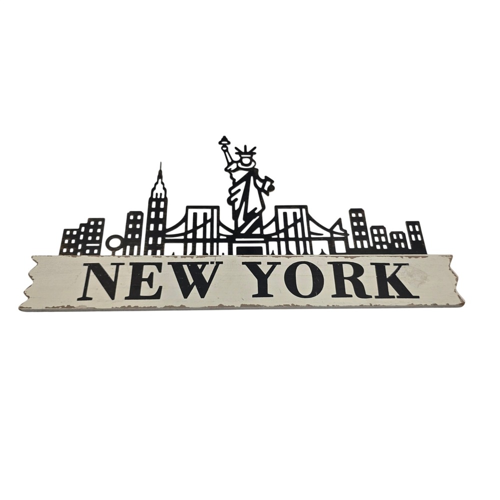 Hobby Lobby New York City Skyline Metal Wood Wall Decor Statue Liberty Sign O6